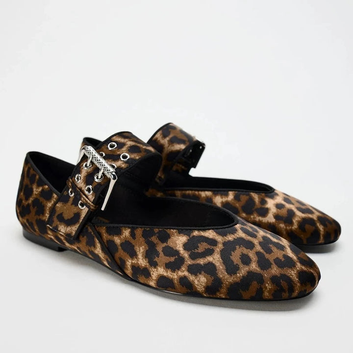 CALORA_ Flats Espadrilles voor Vrouwen met Retro Luipaard Print