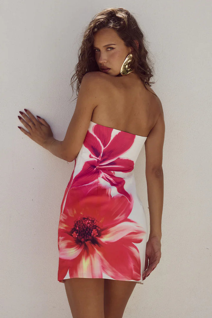 CALORA_ Floral Strapless Mini Jurk Met Bloemenprint Voor Dames