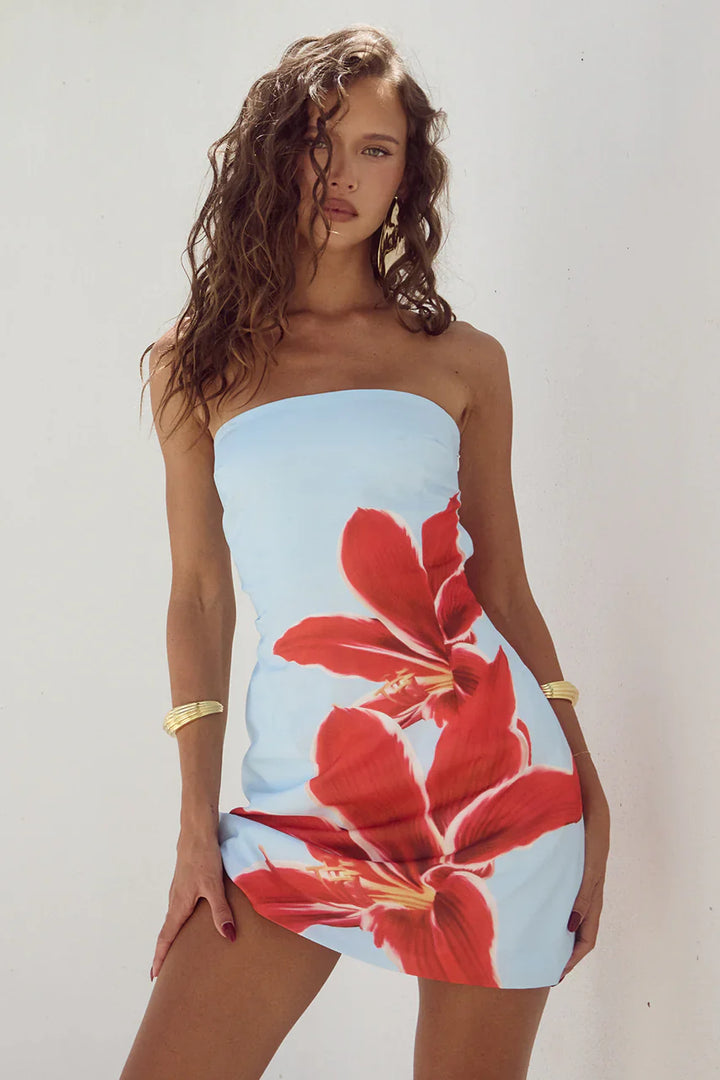 CALORA_ Floral Strapless Mini Jurk Met Bloemenprint Voor Dames