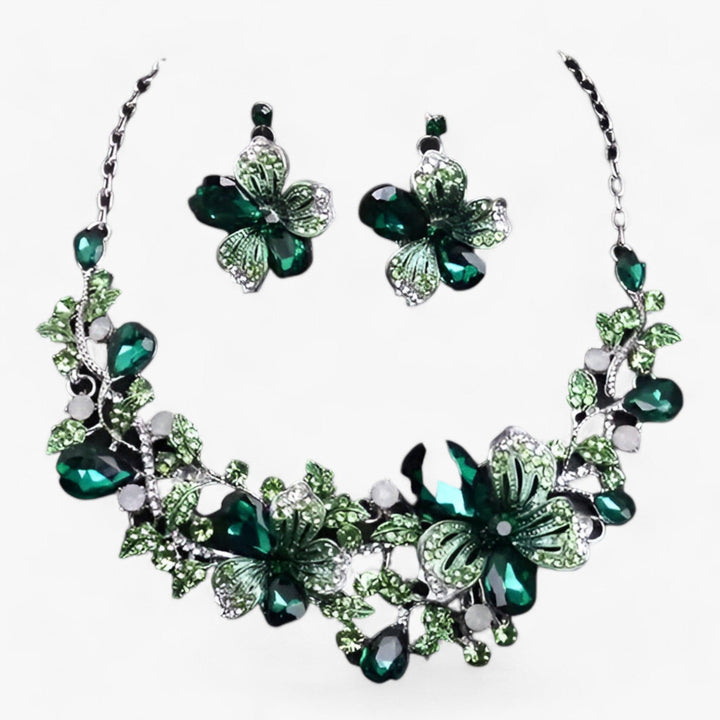 FLORENTIA | Bruidssieraden - bloemenketting en oorbellen-Armbanden-Calora-Groen-42cm-Calora