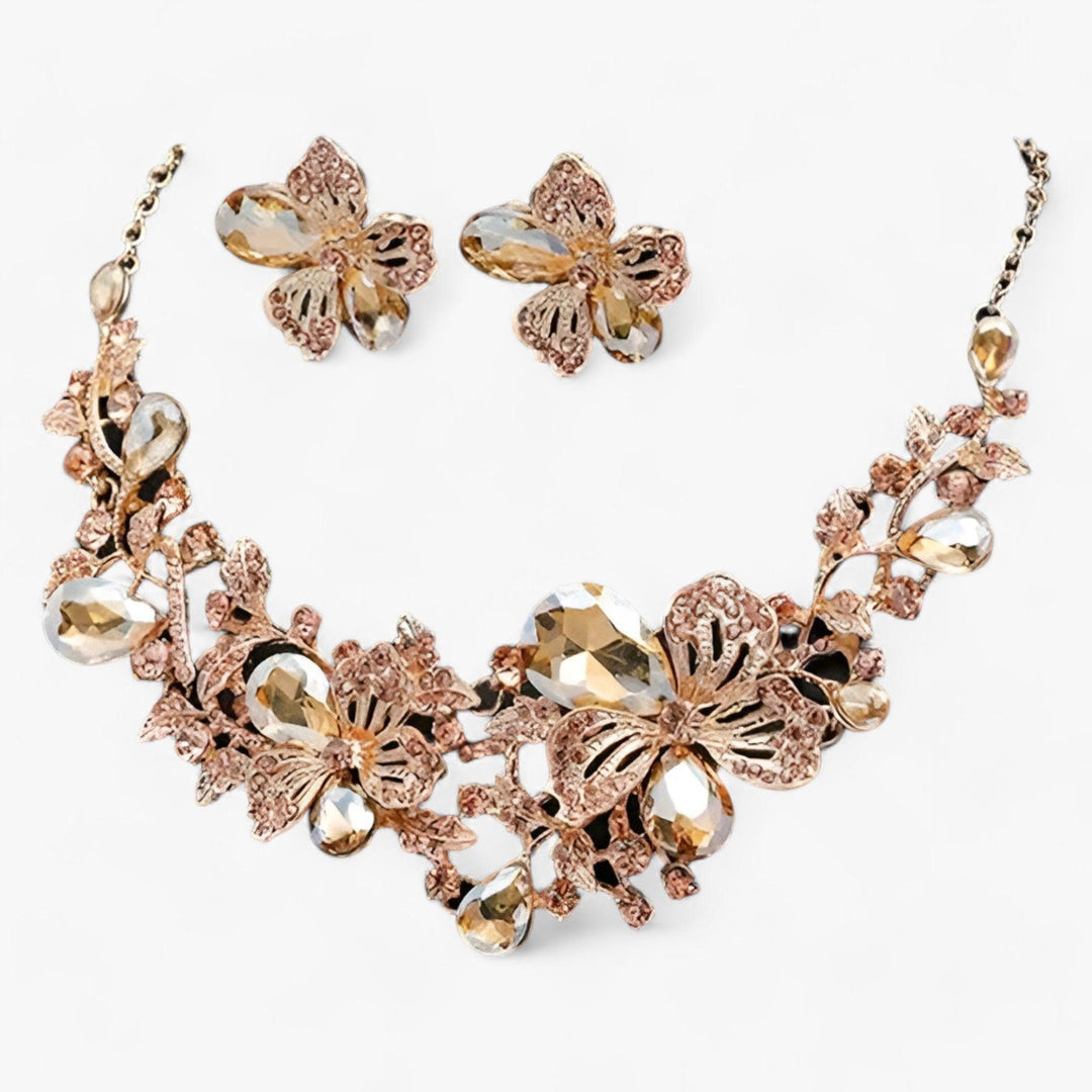 FLORENTIA | Bruidssieraden - bloemenketting en oorbellen-Armbanden-Calora-Mengkleur-42cm-Calora
