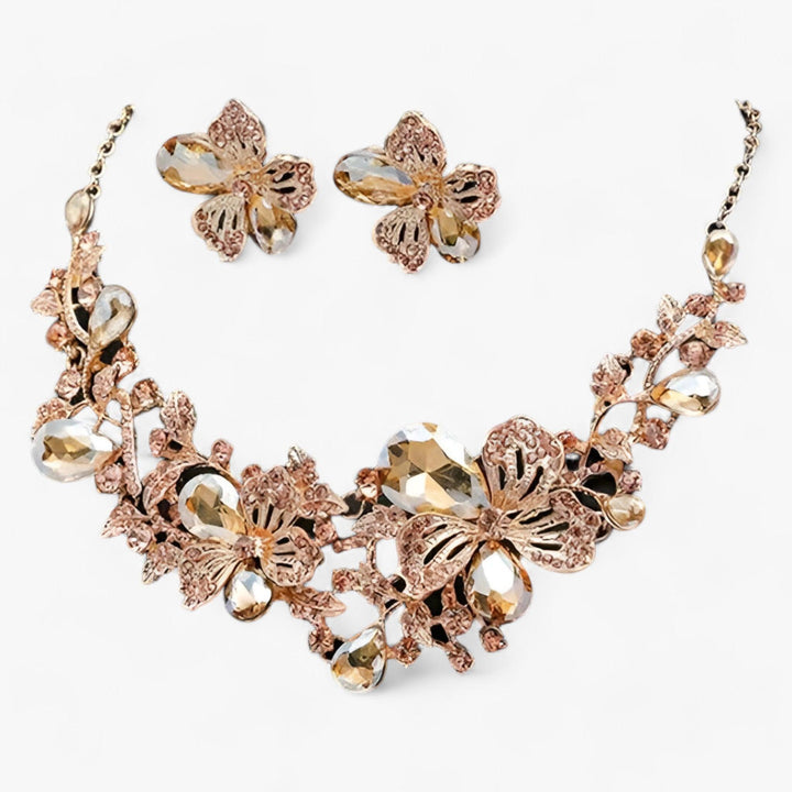 FLORENTIA | Bruidssieraden - bloemenketting en oorbellen-Armbanden-Calora-Mengkleur-42cm-Calora