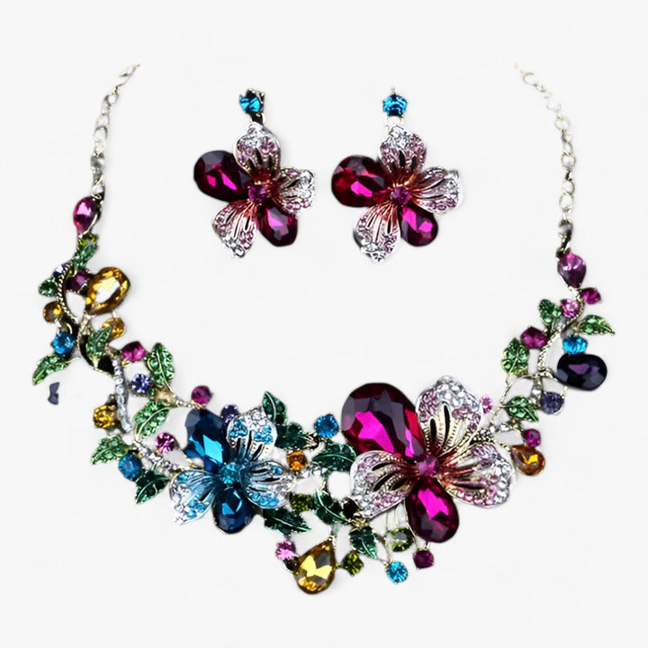 FLORENTIA | Bruidssieraden - bloemenketting en oorbellen-Armbanden-Calora-Mengkleur-42cm-Calora