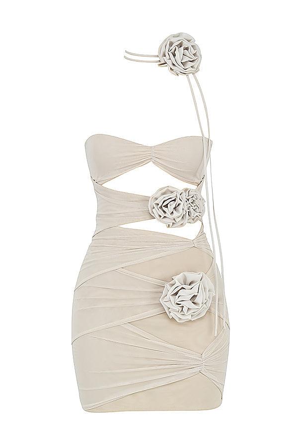 Floria | Mini jurk verfraaid met delicate mistbloemen-Zomer Jurken-Calora-XS-Calora