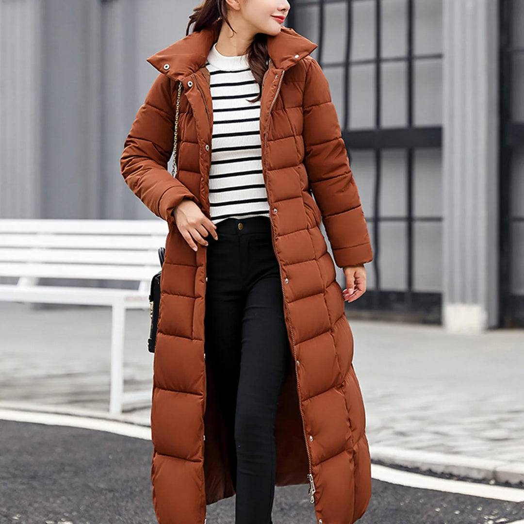 Floriane | Lange winterparka met rits voor dames-Zomer Jassen-Calora-Bruin-M-Calora