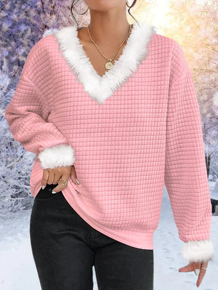 Fluffy wafel Kersttrui Sweater-Sweaters-Calora-Rood-S-Calora