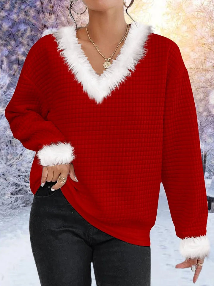 Fluffy wafel Kersttrui Sweater-Sweaters-Calora-Rood-S-Calora
