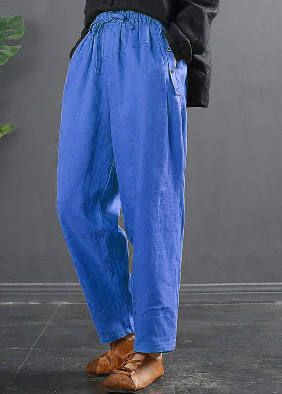 Franse Lente Wijde Pijpen Broek met Elastische Taille-Wijde Broeken-Calora-Blauw-XL-Calora
