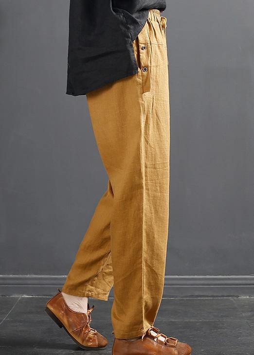 Franse Lente Wijde Pijpen Broek met Elastische Taille-Wijde Broeken-Calora-Geel-XL-Calora