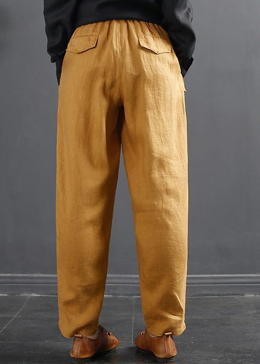 Franse Lente Wijde Pijpen Broek met Elastische Taille-Wijde Broeken-Calora-Geel-XL-Calora