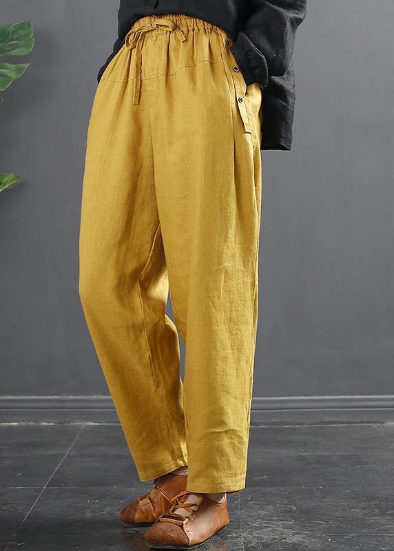 Franse Lente Wijde Pijpen Broek met Elastische Taille-Wijde Broeken-Calora-Geel-XL-Calora
