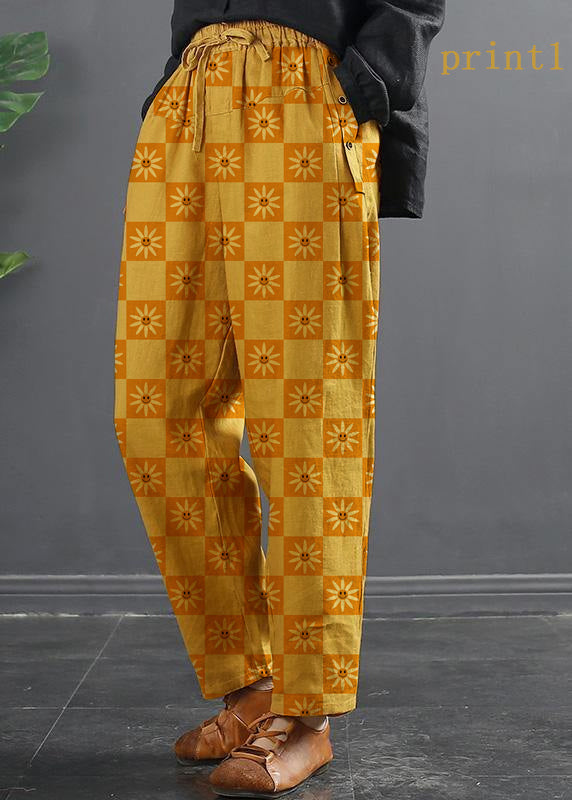 Franse Lente Wijde Pijpen Broek met Elastische Taille-Wijde Broeken-Calora-Print1-XL-Calora