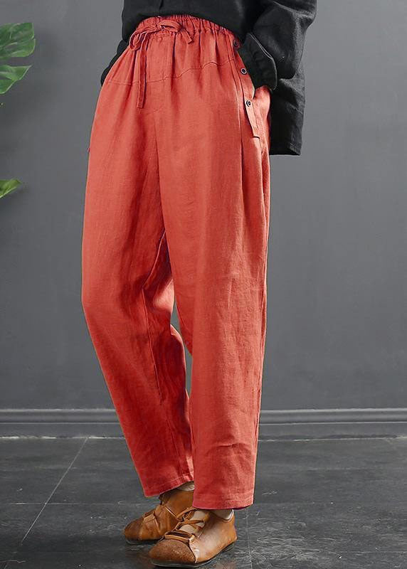 Franse Lente Wijde Pijpen Broek met Elastische Taille-Wijde Broeken-Calora-Rood-XL-Calora