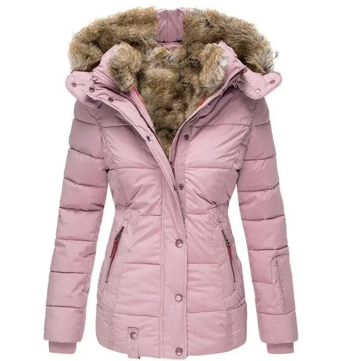 Frederique | Winterjas voor dames met capuchon en rits, bontkraag-Zomer Jassen-Calora-Roze-S-Calora