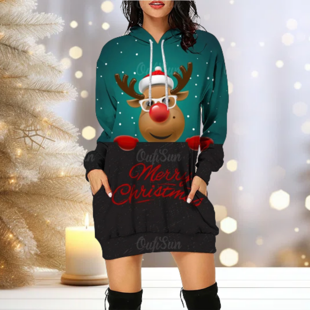 Frosty | Feestelijke en vrolijke Kersttrui Capuchon-Sweatshirts-Calora-Groen-S-Calora
