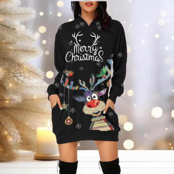 Frosty | Feestelijke en vrolijke Kersttrui Capuchon-Sweatshirts-Calora-Zwart-S-Calora