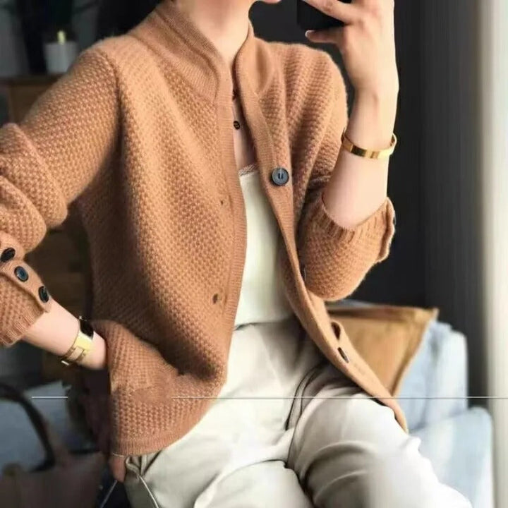Fundira - Dikke dames sweaterjas-Blazers & Vesten-Calora-Bruin-Eén maat-Calora