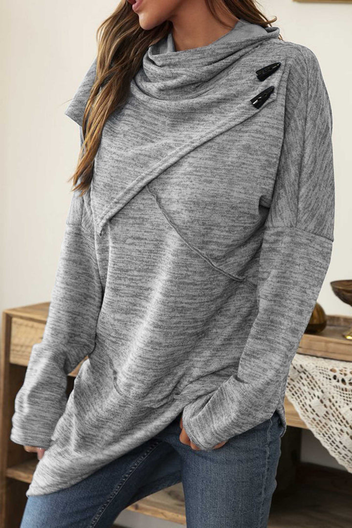 Fundira | Lange mouwen gesplitst gebreide knooptrui-Blazers & Vesten-Calora-Grijs-S-Calora
