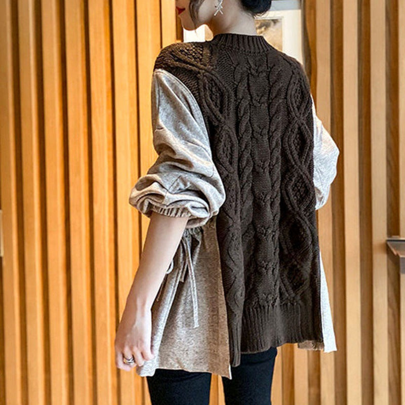 Fundira | O-hals gebreide losse trui-Blazers & Vesten-Calora-Koffie-Eén maat-Calora