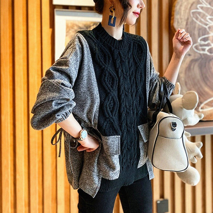 Fundira | O-hals gebreide losse trui-Blazers & Vesten-Calora-Zwart-Eén maat-Calora