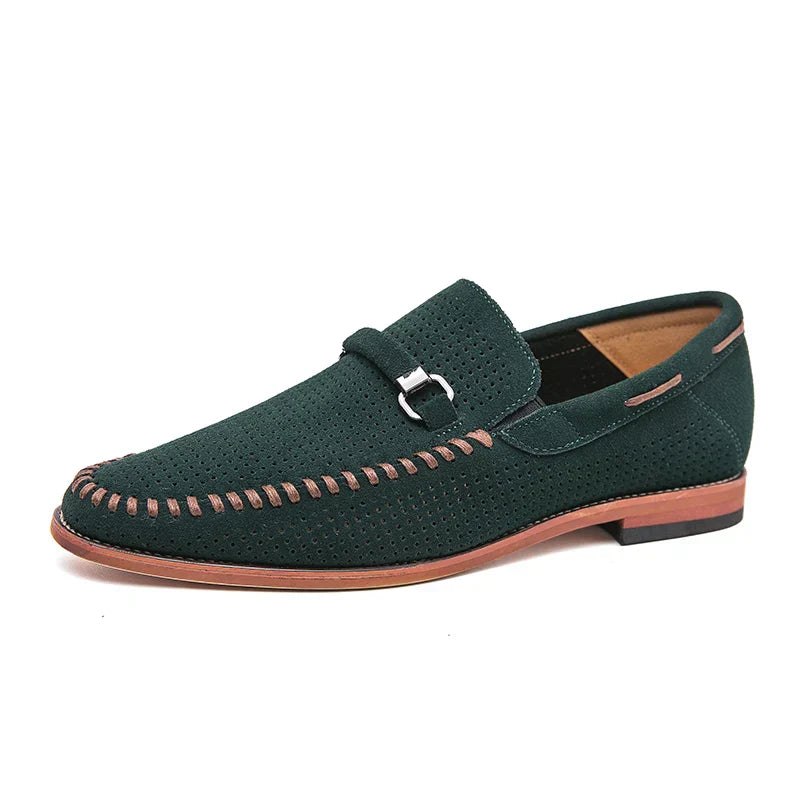 Gabriel | Stijlvolle Loafers met Gesp Detail en stiksels-Loafers-Calora-Groen-39-Calora