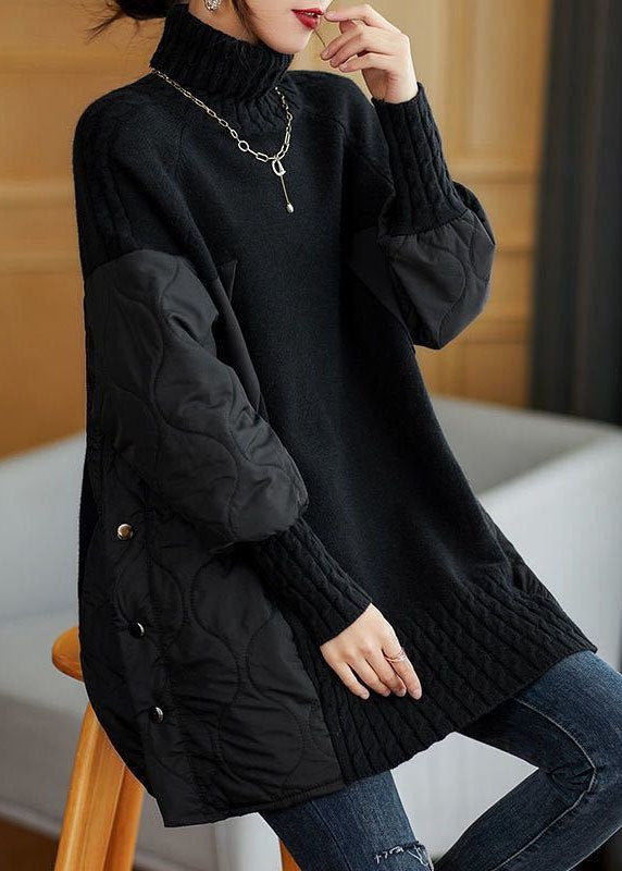 Gebreide herfst Sweater coltrui met patchwork en losse pasvorm-Blazers & Vesten-Calora-Bruin-S-Calora
