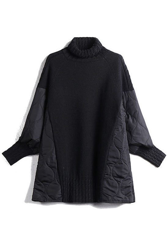Gebreide herfst Sweater coltrui met patchwork en losse pasvorm-Blazers & Vesten-Calora-Bruin-S-Calora