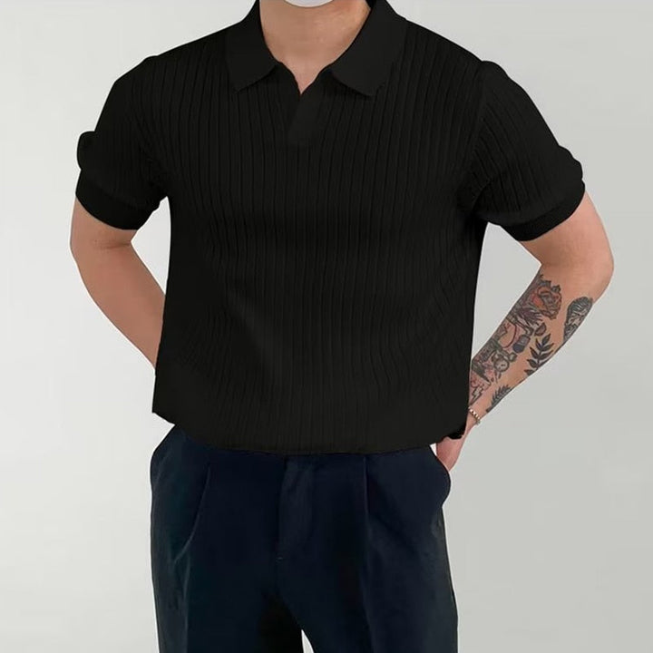 CALORA_ Gebreide Polo voor heren - Effen slim fit met korte mouwen en ribkraag