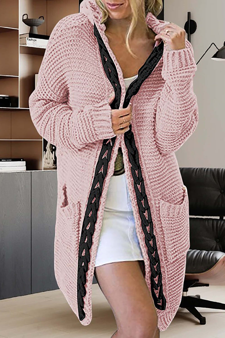 Gebreide trui met lange mouwen en capuchon in contrasterende kleur-Blazers & Vesten-Calora-Grijs-S-Calora