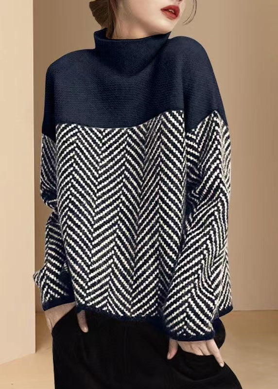 Gebreide Warme winter Sweater met col-Blazers & Vesten-Calora-Blauw-S-Calora