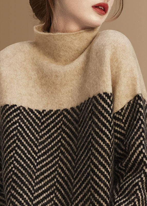 Gebreide Warme winter Sweater met col-Blazers & Vesten-Calora-Khaki-S-Calora