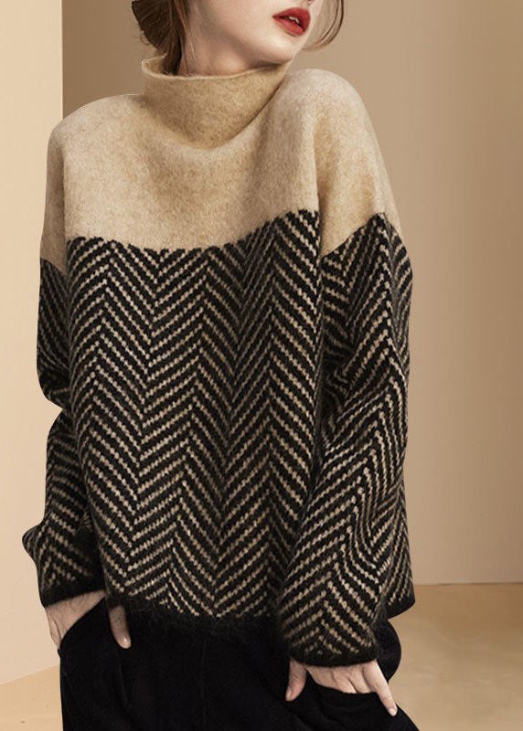 Gebreide Warme winter Sweater met col-Blazers & Vesten-Calora-Khaki-S-Calora