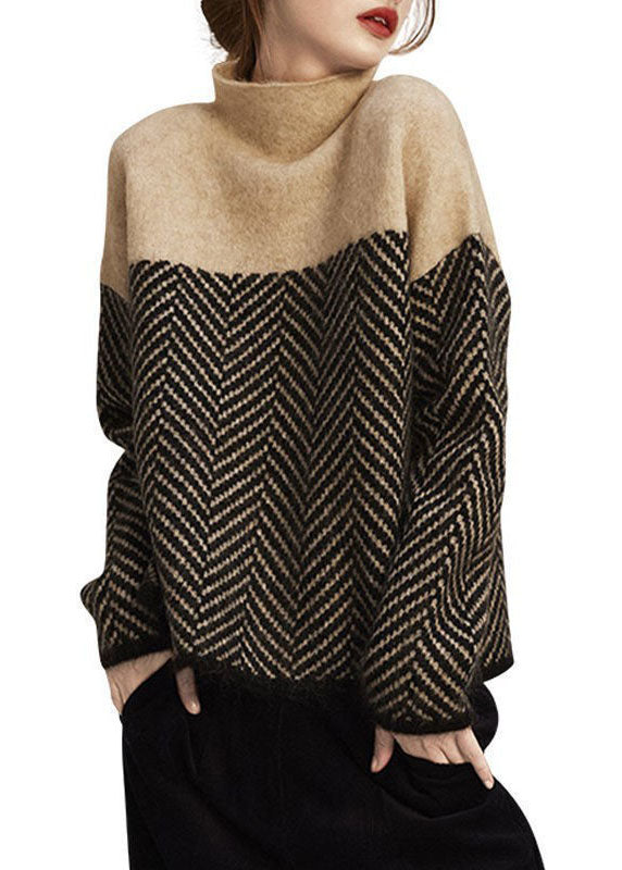 Gebreide Warme winter Sweater met col-Blazers & Vesten-Calora-Khaki-S-Calora