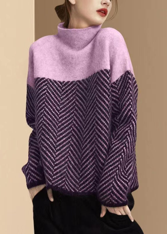 Gebreide Warme winter Sweater met col-Blazers & Vesten-Calora-Paars-S-Calora