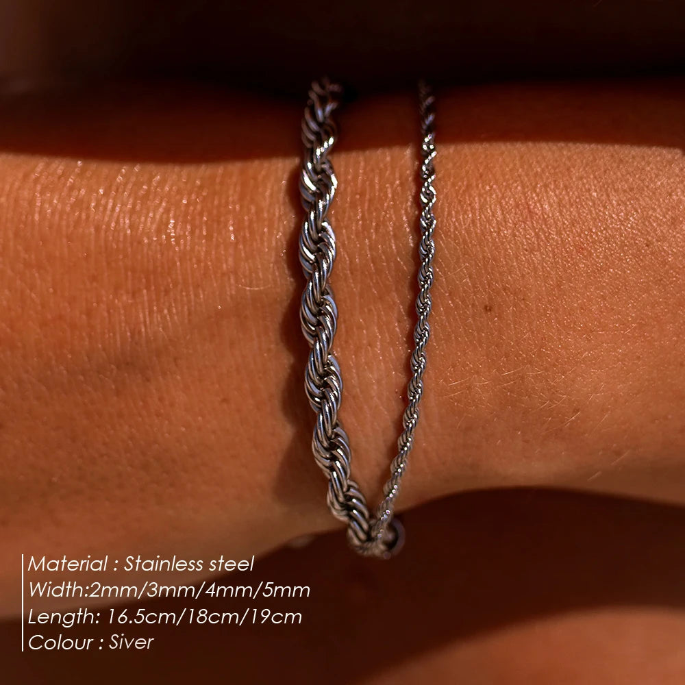 Gedraaide Touwketting Armband Roestvrij Staal - Zilver-Armbanden-Calora-3MM - 19CM-Calora