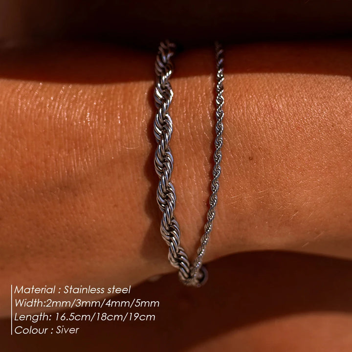 Gedraaide Touwketting Armband Roestvrij Staal - Zilver-Armbanden-Calora-3MM - 19CM-Calora