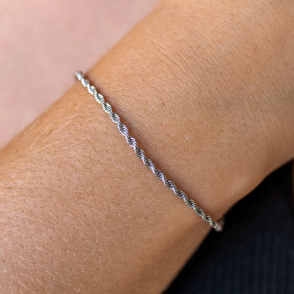Gedraaide Touwketting Armband Roestvrij Staal - Zilver-Armbanden-Calora-3MM - 19CM-Calora