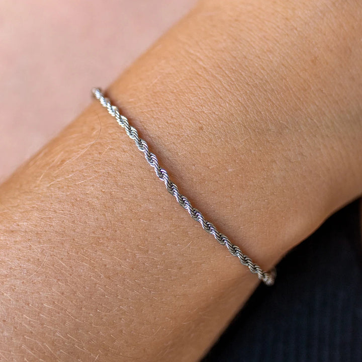 Gedraaide Touwketting Armband Roestvrij Staal - Zilver-Armbanden-Calora-3MM - 19CM-Calora