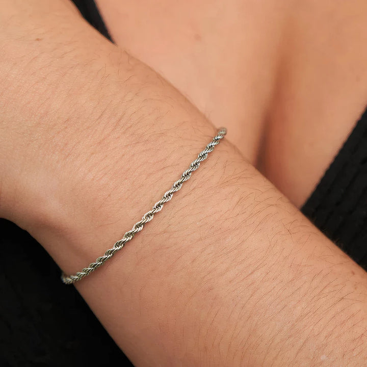 Gedraaide Touwketting Armband Roestvrij Staal - Zilver-Armbanden-Calora-3MM - 19CM-Calora