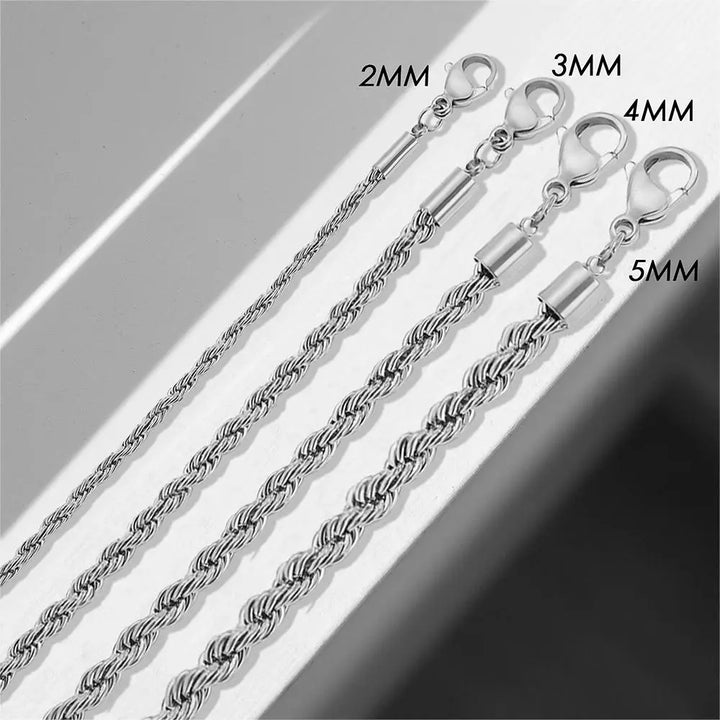 Gedraaide Touwketting Armband Roestvrij Staal - Zilver-Armbanden-Calora-3MM - 19CM-Calora