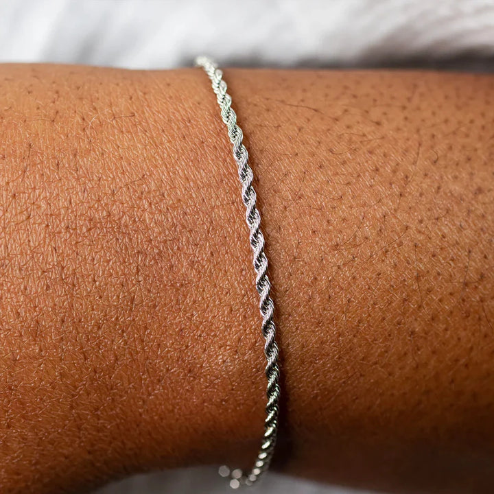 Gedraaide Touwketting Armband Roestvrij Staal - Zilver-Armbanden-Calora-3MM - 19CM-Calora