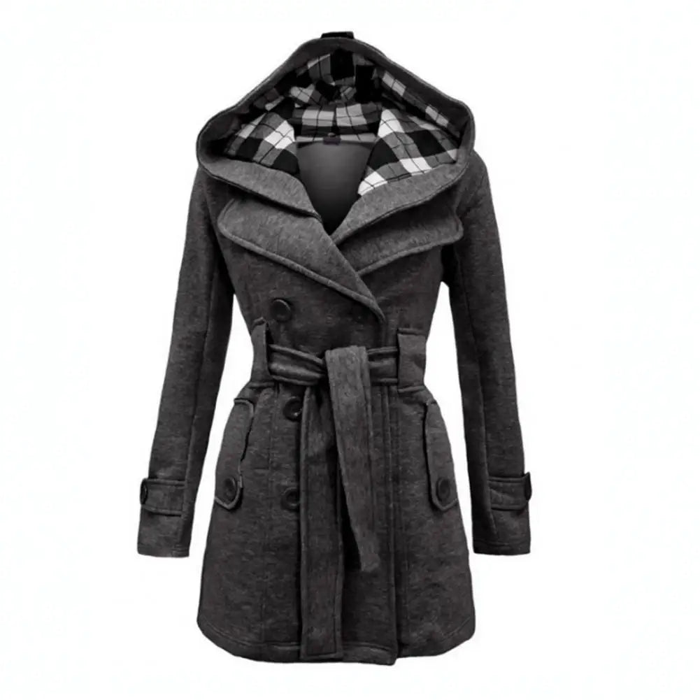 Geruite wollen overjas voor dames-Zomer Jassen-Calora-Donkergrijs-S-Calora