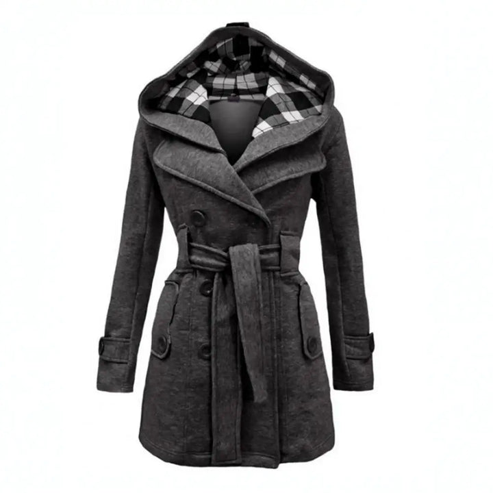 Geruite wollen overjas voor dames-Zomer Jassen-Calora-Donkergrijs-S-Calora