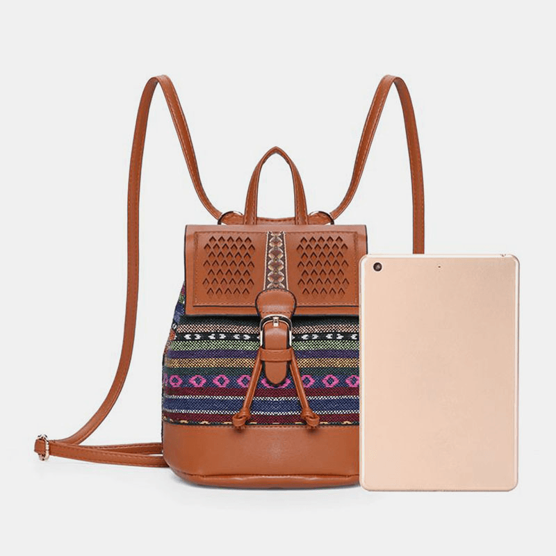 Gestikte Leren Rugzak en Schoudertas met Geometrisch Patroon-Handtassen-Calora-A - Breeze-Calora