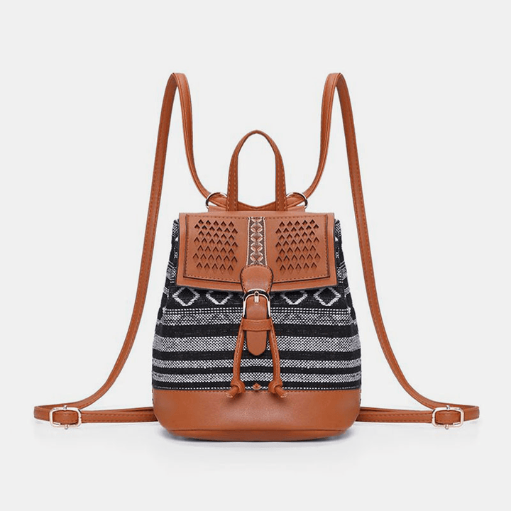 Gestikte Leren Rugzak en Schoudertas met Geometrisch Patroon-Handtassen-Calora-A - Breeze-Calora
