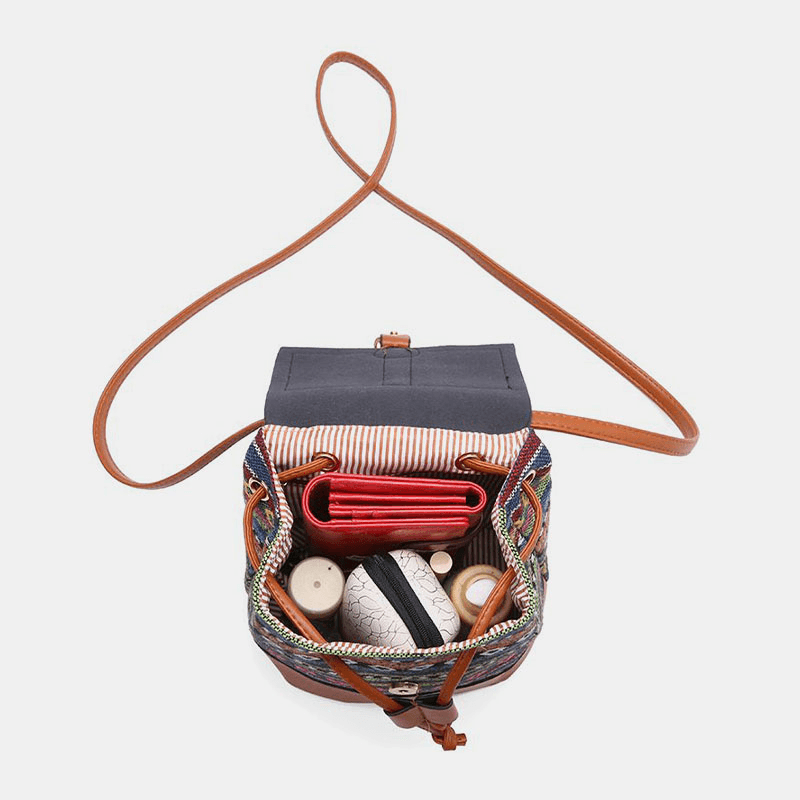 Gestikte Leren Rugzak en Schoudertas met Geometrisch Patroon-Handtassen-Calora-A - Breeze-Calora
