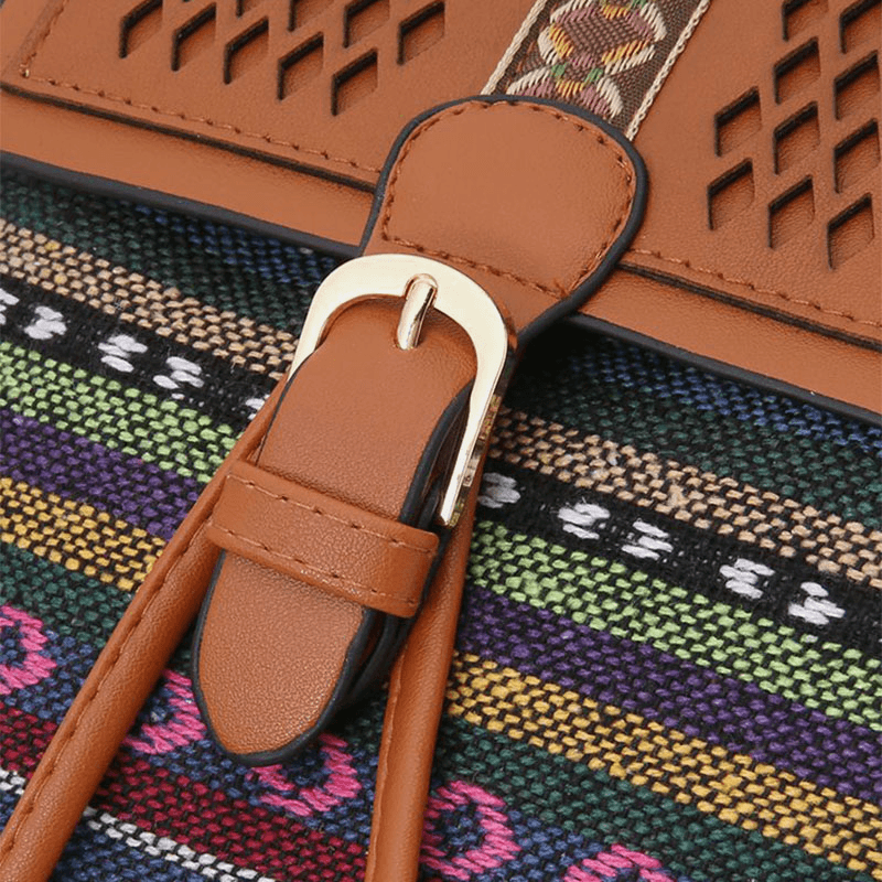 Gestikte Leren Rugzak en Schoudertas met Geometrisch Patroon-Handtassen-Calora-A - Breeze-Calora