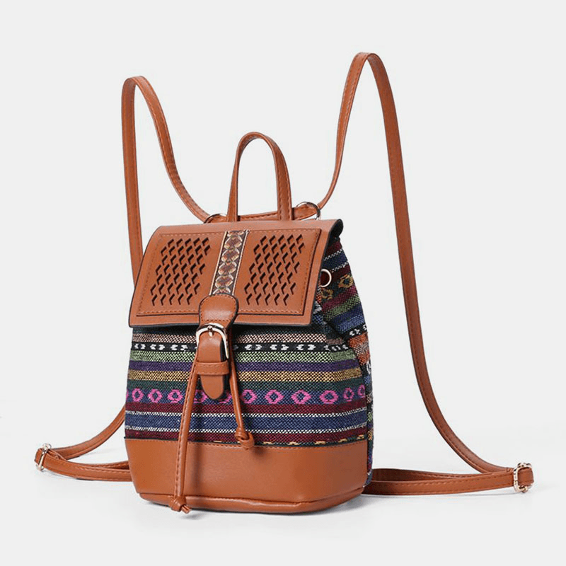 Gestikte Leren Rugzak en Schoudertas met Geometrisch Patroon-Handtassen-Calora-A - Breeze-Calora