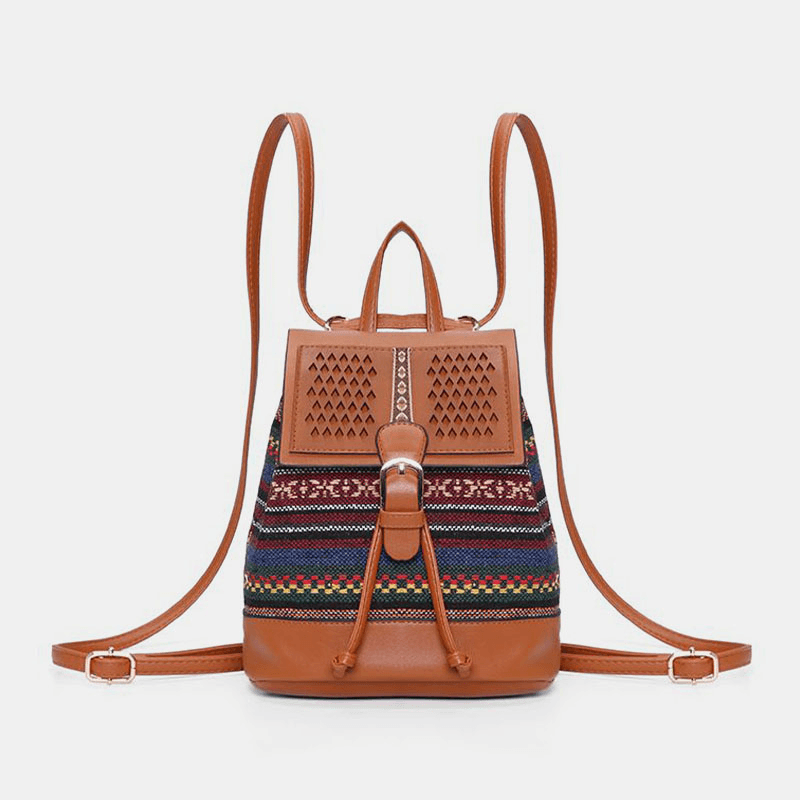 Gestikte Leren Rugzak en Schoudertas met Geometrisch Patroon-Handtassen-Calora-C - Nomad-Calora