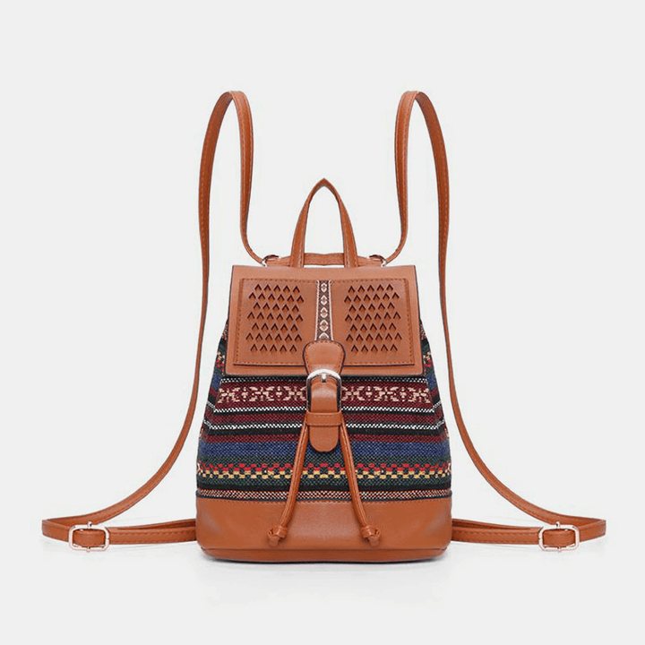 Gestikte Leren Rugzak en Schoudertas met Geometrisch Patroon-Handtassen-Calora-C - Nomad-Calora